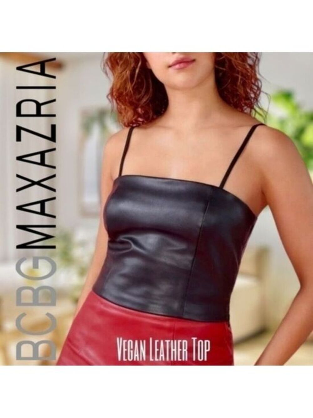 BCBG MAXAZRIA Tallon Vegan Leather Adjustable Spaghetti Strap Crop Top NWT/Md